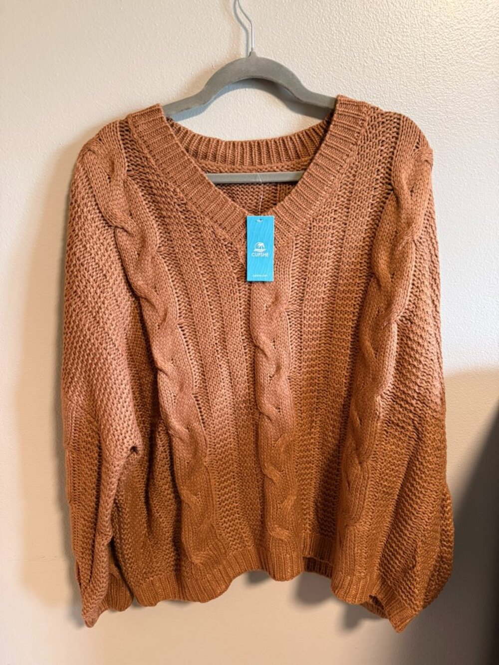 NWT Cupshe Cable Knit Sweater | Size XL | Cozy Rust Brown Pullover
